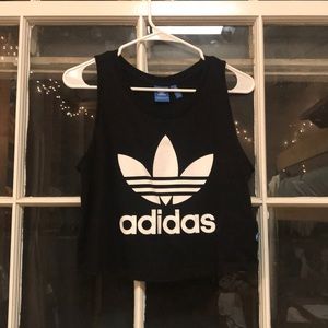 Adidas black and white logo cropped tank